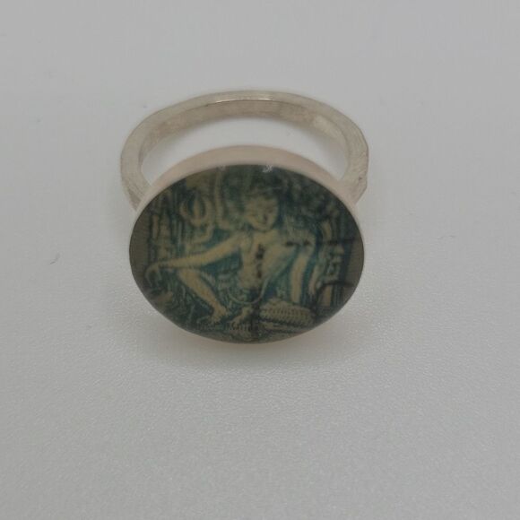 Artisan made green stamp ring silver. Size 5 - Picture 8 of 11
